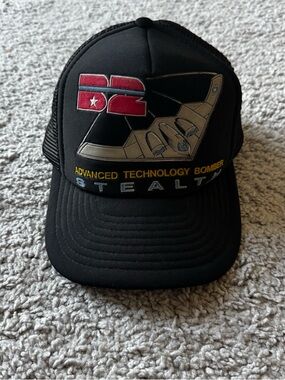 Vintage 1989 B2 Stealth Bomber Black Trucker Snapback Hat Advanced Technology